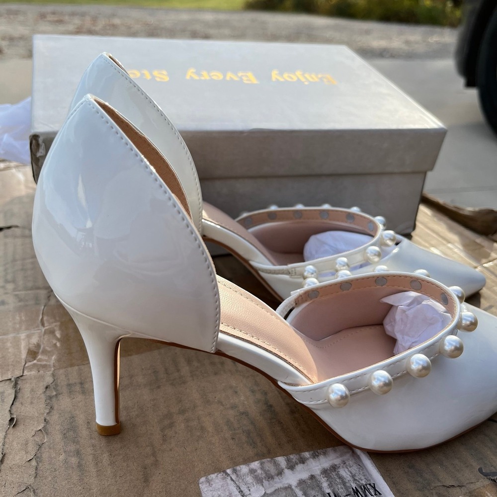 Heels Size 10 Women's Wedding Bridal pearl white high heels NIB size 10 formal - Picture 9 of 12